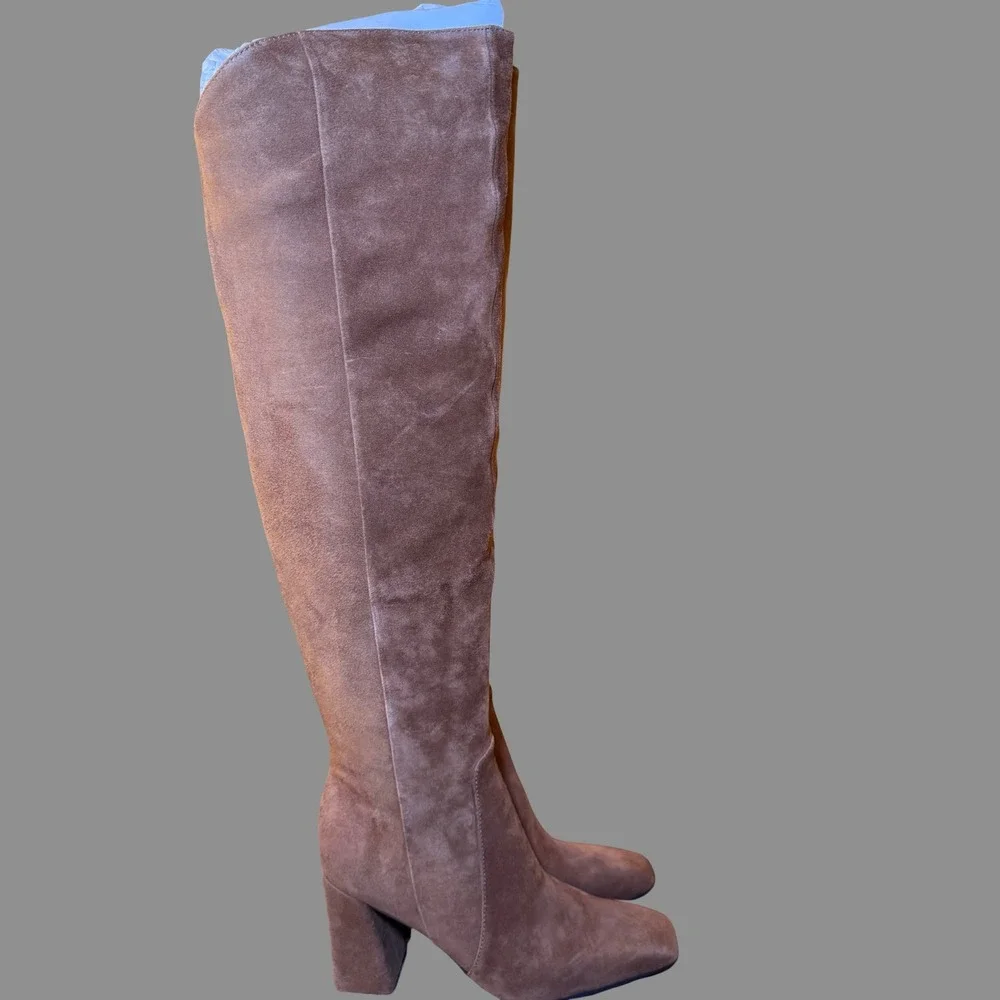 Naturalizer Lyric Knee High Boots Women's 6 Dark Chestnut Suede Block Heel NWT